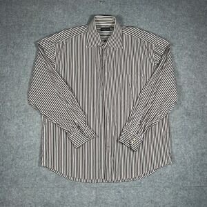 Corneliani button down Shirt Mens 17.5/44 2XL Brown Striped Cotton italy made